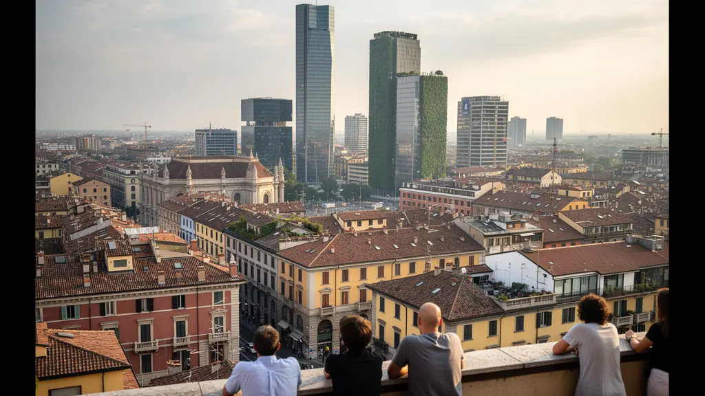 Vista panoramica di Milano con edifici residenziali storici e moderni nel mercato immobiliare